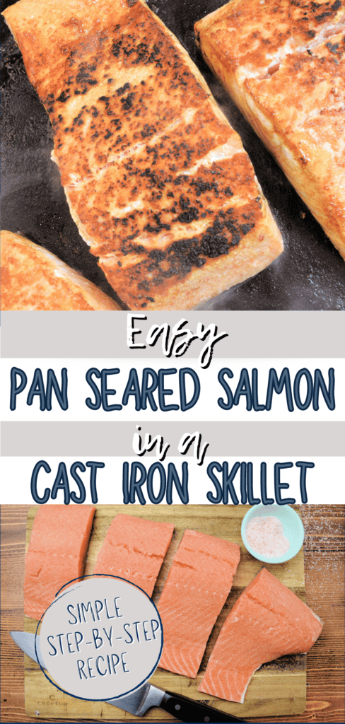 Cooked salmon on a cast iron skillet for post How To Oven Cook Seared Salmon In A Cast Iron Skillet.