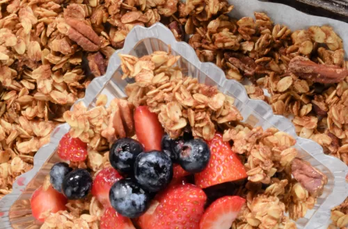 Homemade trail mix with strawberries and blueberries for Best Healthy Homemade Granola (Quick and Easy Recipe).