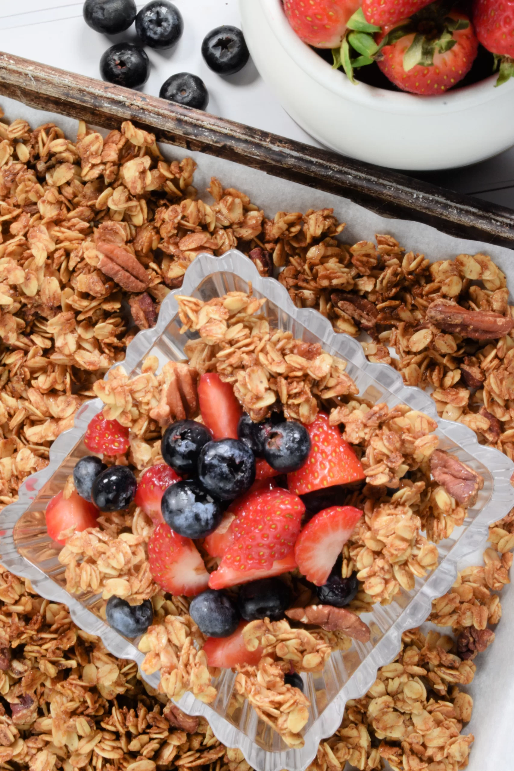 Homemade trail mix with strawberries and blueberries for Best Healthy Homemade Granola (Quick and Easy Recipe).