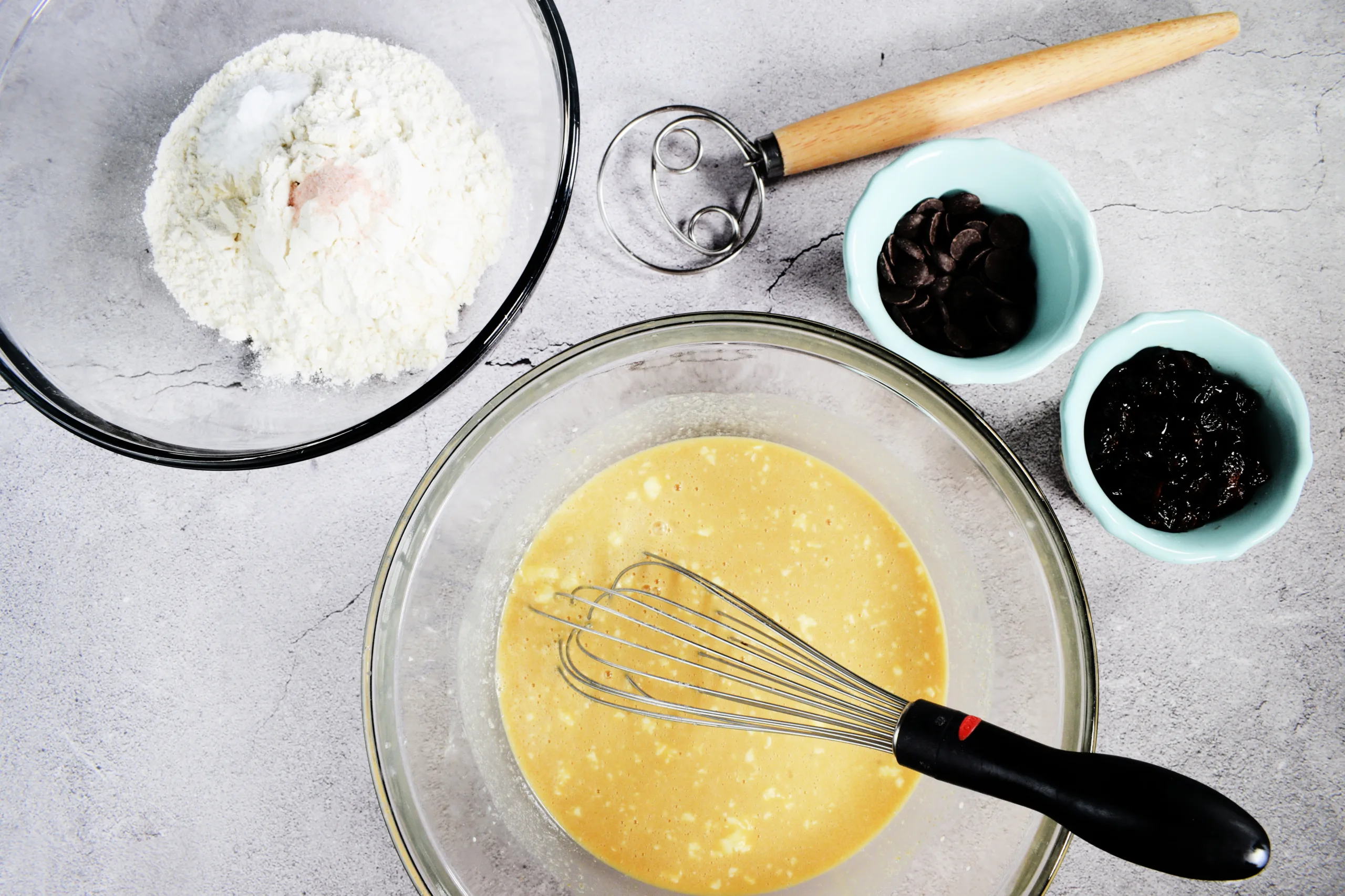 Ingredients for Sourdough Discard Cherry Chocolate Chip Quick Bread.