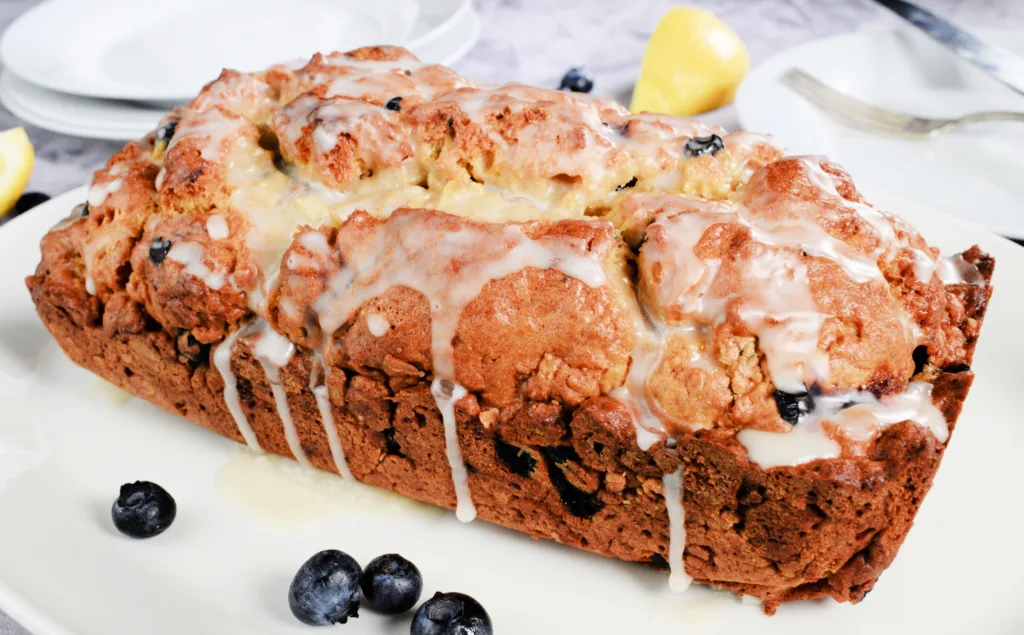 Baked blueberry quick bread for Sourdough Discard Lemon Blueberry Quick Bread Recipe.