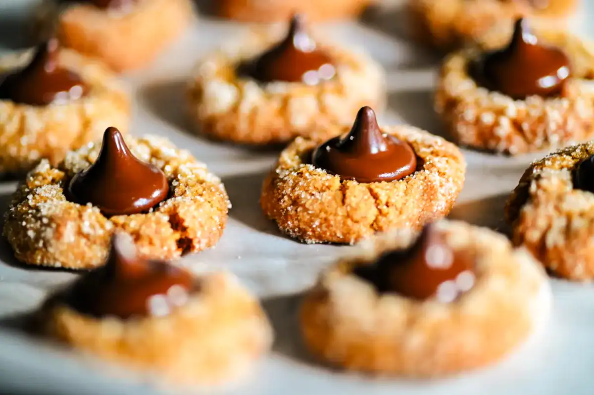Just baked Sourdough Discard Peanut Butter Blossom Cookies.