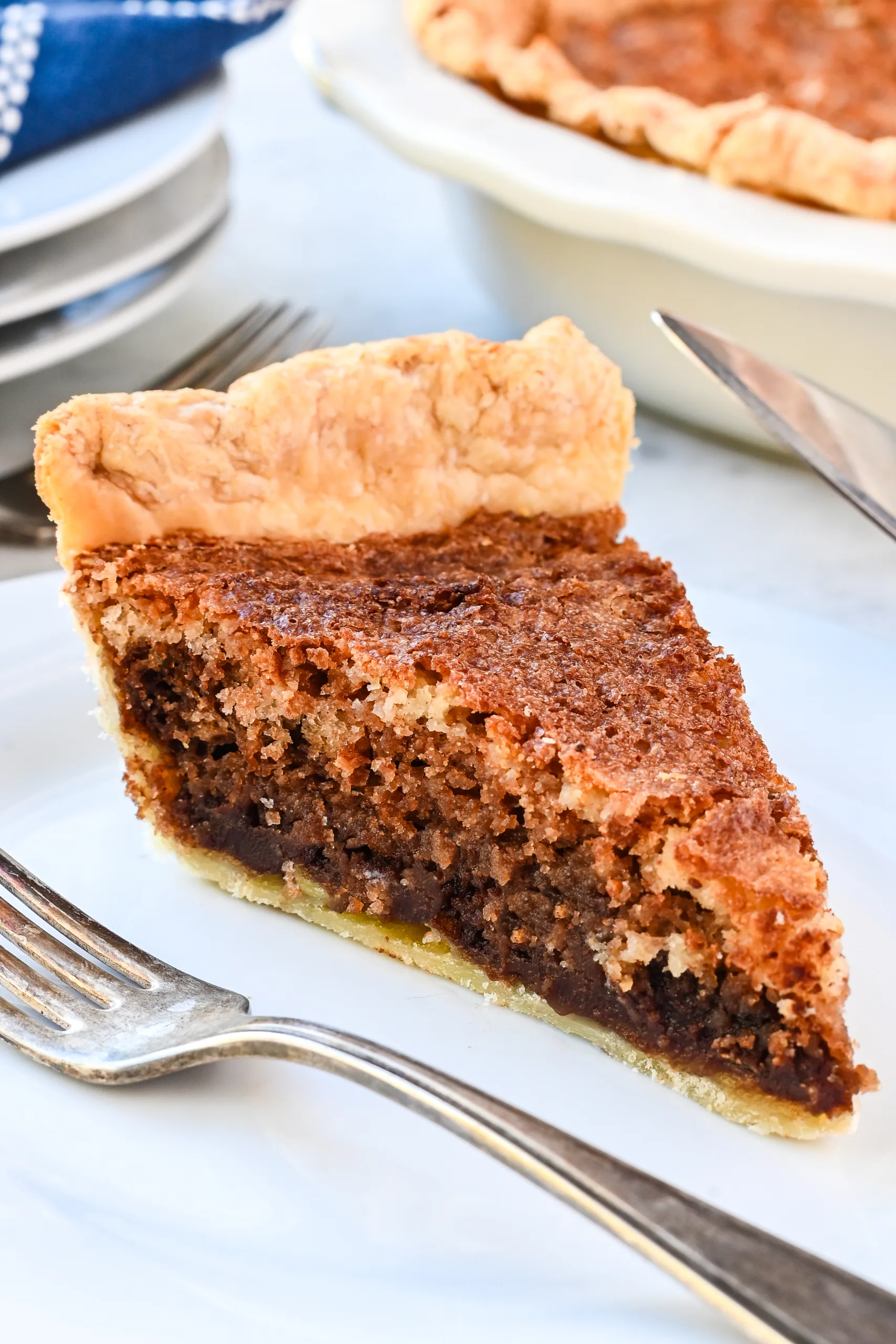 Slice of pie on white plate